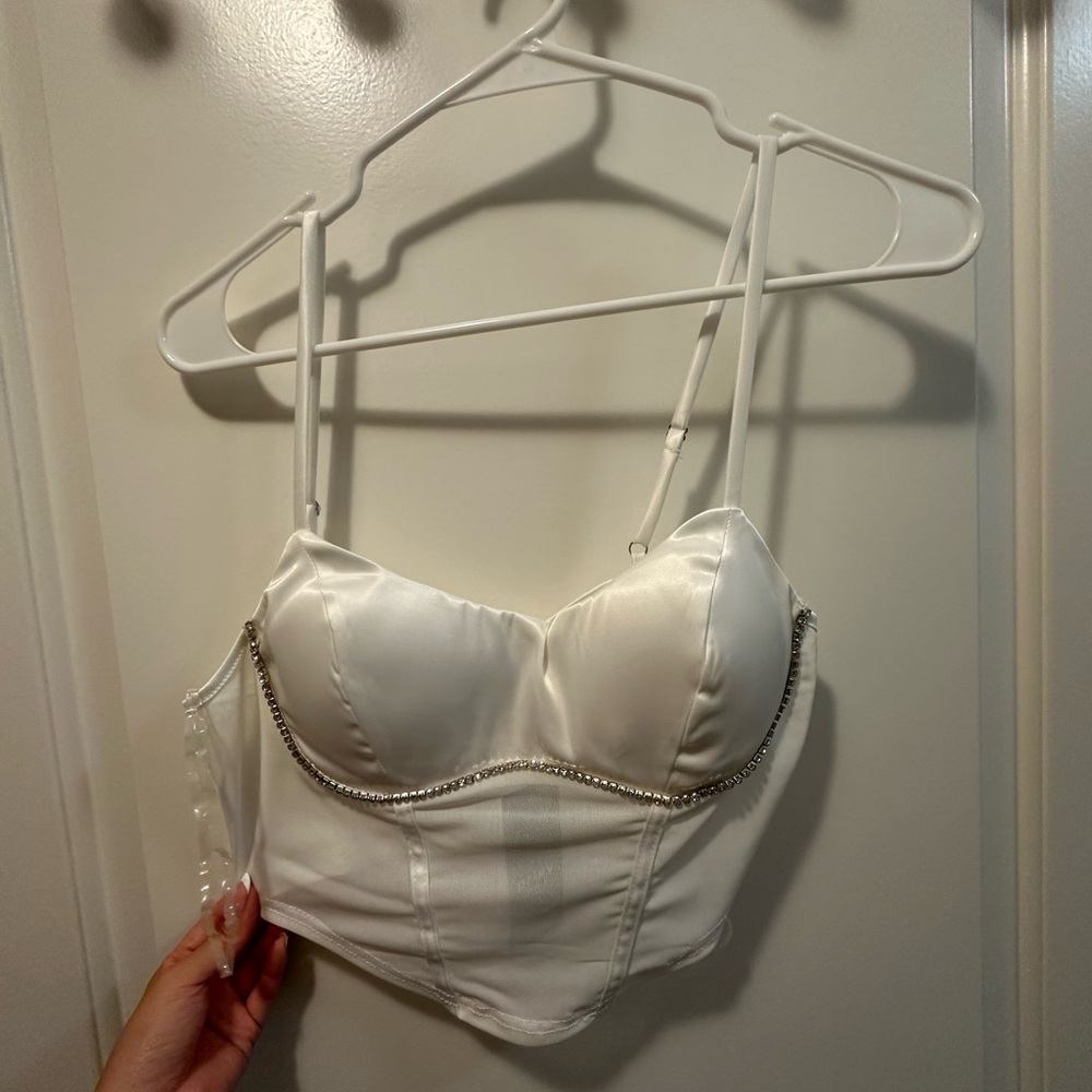 Elegant White Satin Bustier Top